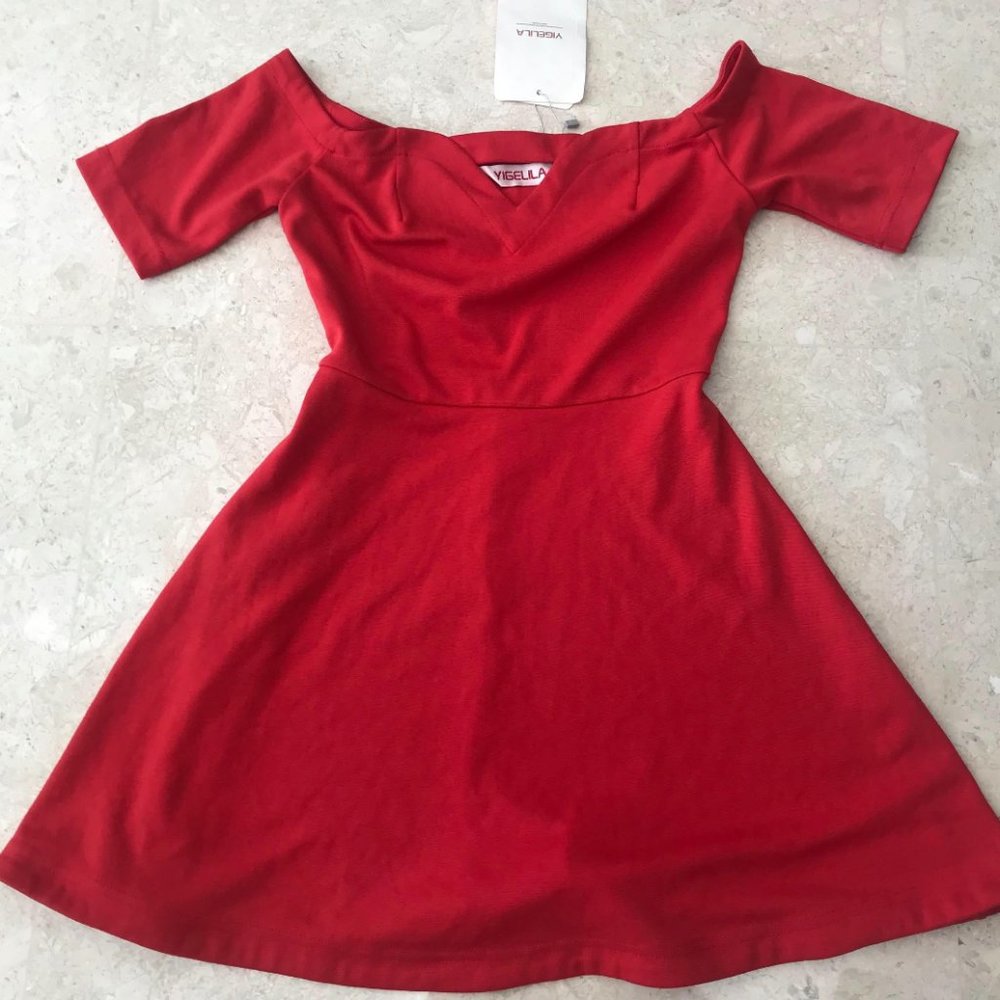 off shoulder flair dress